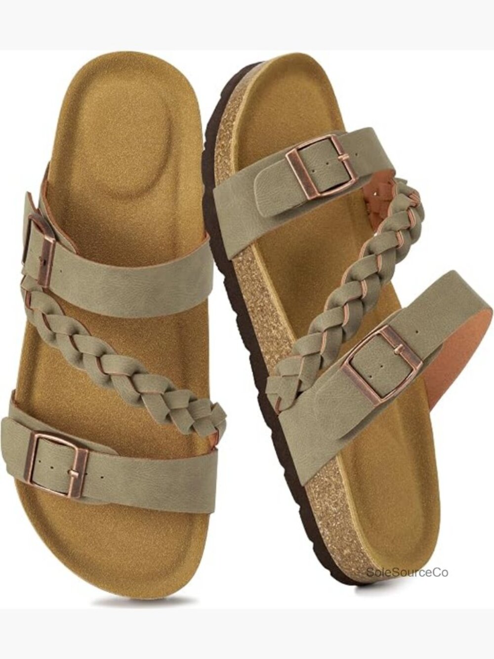 Flat Slide Sandals with Cork Footbed Adjustable Buckle Summer Vacation Walking